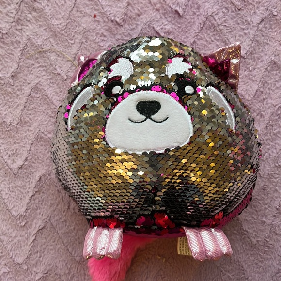 Sequin flip, pink metallic stuffed animal fox - Picture 4 of 5